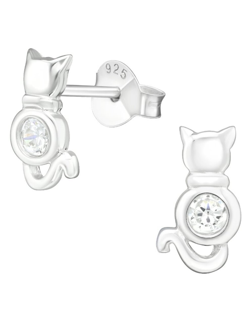 Sterling Silver Cat Crystal Stud Earrings